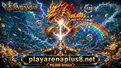 ARENAPLUS fishing manta scene with crimson tracking light and spaced firing cues across dark water