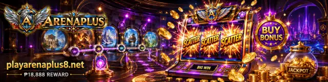 ARENAPLUS Slot arena banner with illuminated reel-game styling