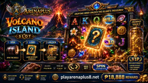 ARENAPLUS slot cabinet under deeper crimson jewel lighting and polished gold reflections